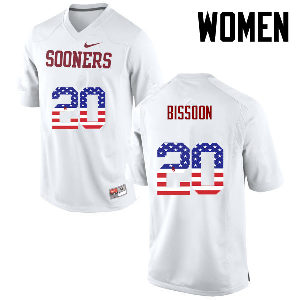 Women Oklahoma Sooners #20 Najee Bissoon College Football USA Flag Fashion Jerseys-White - Click Image to Close